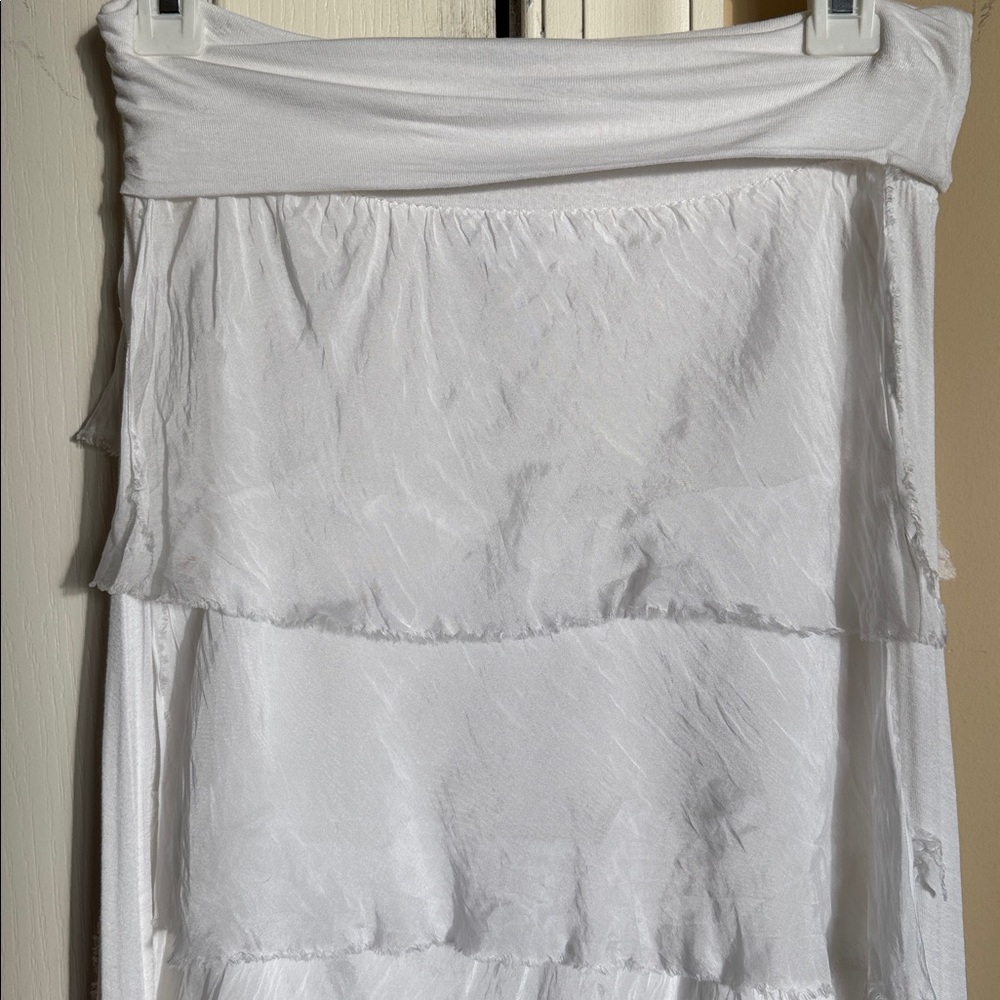 BECCA Italian White 100% Silk Layered Tiered Maxi Skirt Summer Size One Size - Picture 8 of 14
